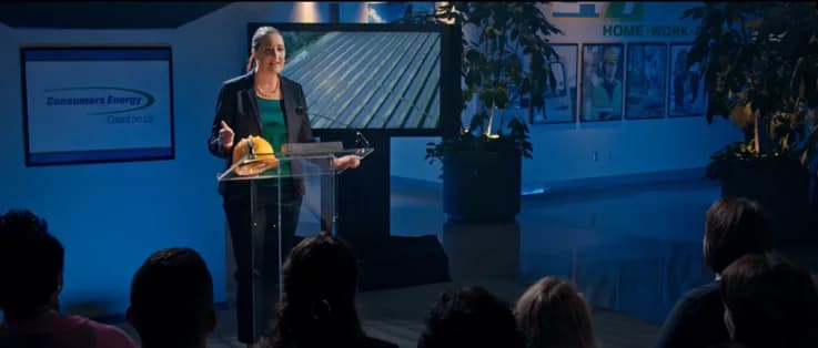 A Consumers Energy leader presenting a sustainability story to an audience